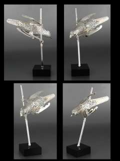 Vintage French Christofle Silverplate Bird Figurine, Onyx Eyes, Marble 