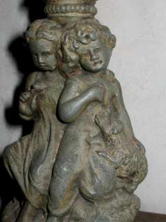 ANTIQUE VICTORIAN FRENCH DOG BOY GIRL OIL LAMP STAND STATUE HOLDER 