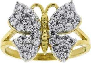 LADIES 10K YELLOW GOLD SIMULATED DIAMOND BUTTERFLY RING  