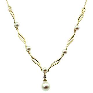 10k yellow gold white pearl diamond necklace  
