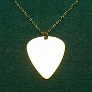 Miniature gold guitar pick necklace