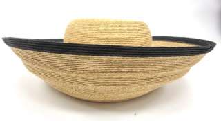 ANNE MOORE Tan Black Woven Straw Hat  