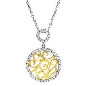   White Cubic Zirconia Circle Filligree Necklace Hypoallergenic Jewelry