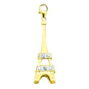  14K Yellow Gold Diamond Eiffel Tower Charm Jewelry