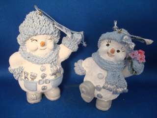 Snowman Christmas Ornaments 2 Figurines Blue Snowmen  