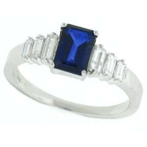  1.12Ct Genuine Emerald Cut Sapphire Diamond Ring in 14Kt 