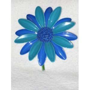 Vintage Flower Power Enamel  Green & Blue  Large 2 1/2 Inch Brooch 
