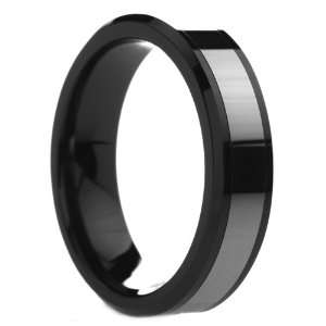 com 6 mm Mens Black Ceramic Ring with Tungsten Inlay   Free Engraving 