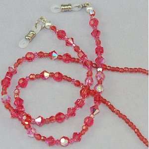  Indian Pink Swarovski Crystals Eyeglass Holder Chain 