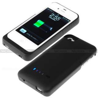 For iPhone 4 4S Black White 1900mAh External Battery Charger Case 