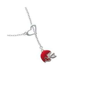  Small Red Football Helmet Heart Lariat Charm Necklace 