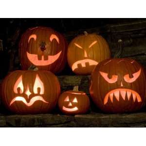  Row of Carved, Lit Pumpkins, Lexington, Massachusetts 