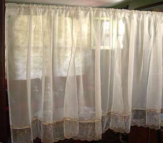 Gorgeous white chiffon cafe curtains & valance with gold embroidered 