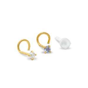   Nose Stud Set with Simulated Tanzanite and Cubic Zirconia in 14K Gold