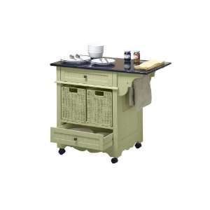   Country Kitchen Cart Black Granite Distressed Sage