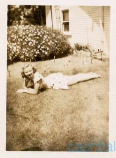 Vintage early snapshot,short dress,leggy on the lawn BL 14  