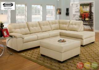   Ivory Bonded Leather Sectional Sofa w/Chaise & Ottoman Simmons