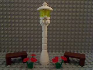 LEGO Lot White LAMP LIGHT POST & 2x BENCH & FLOWERS City Town Train 