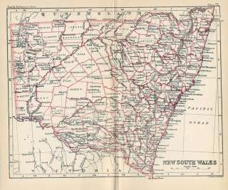 Rare Antique 1888 Bartholomew Handy Atlas Map of NSW  