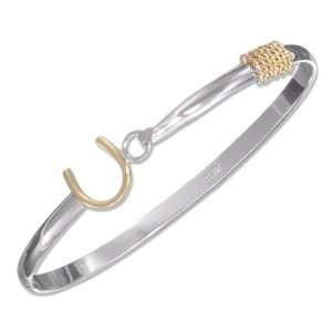   Gold Plated Horseshoe Bangle Bracelet with Hook Closure Jewelry