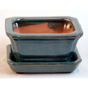  Small Ceramic Bonsai Pot plus Saucer   Blue Patio, Lawn 