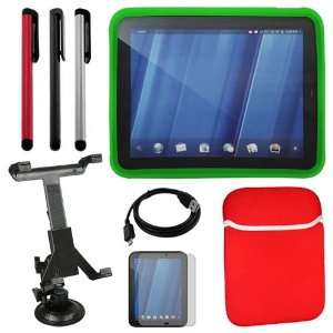  Premuim Red/Silver Trim Sleeve Case+HP Touch Pad Tablet LCD Screen 