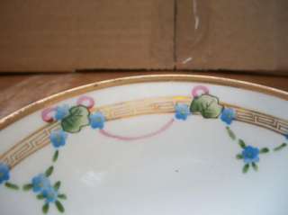   Hand Painted Antique Footed Mayonnaise Dish Bowl Blue Flowers  