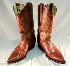   SNAKE SKIN BROWN LEATHER BOOTS MENS SIZE 9 MADE IN MEXICO  