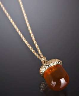 Kenneth Jay Lane gold and amber acorn necklace  