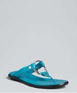 Hogan aqua leather cut out buckle thong sandals style# 318299301