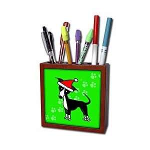   Italian Greyhound Green with Santa Hat   Tile Pen Holders 5 inch tile