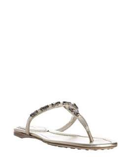 Car Shoe gold leather jeweled thong sandals  