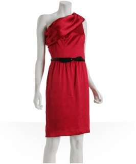 Carmen Marc Valvo red sateen patent belted cocktail dress   up 