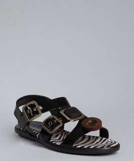 Hogan black patent leather Button flat sandals