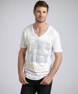 Drifter white cotton graphic print double layer v neck t shirt