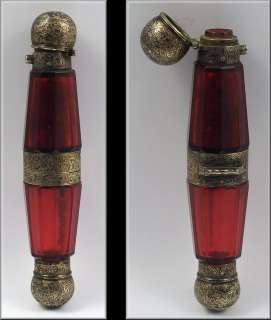   Cranberry Glass Combination Perfume Vinaigrette Cologne Bottle  