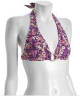 Shoshanna purple floral print banded halter triangle bikini top style 