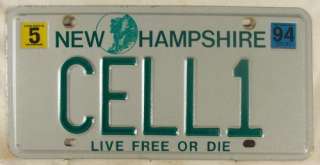 1994 May New Hampshire Vanity CELL1 License Plate cell  
