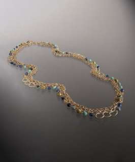 Rachel Reinhardt blue glass beaded multi chain necklace   up 