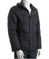 Kenneth Cole New York navy quilted zip front hooded down coat style 