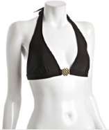 Shoshanna black grid charm banded halter triangle bikini top style 