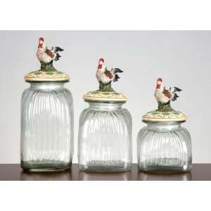  Kitchen Country Kitchen Rooster Canister Set Hand Painted 
