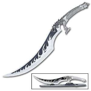 Silver Dragon Flame Curved Fantasy Knife  Sports 