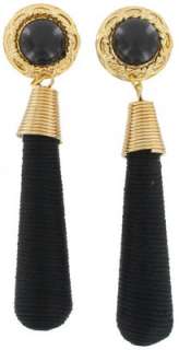 Pierced Earrings Big Huge Long Black String Wrapped Vintage 1980s 4 
