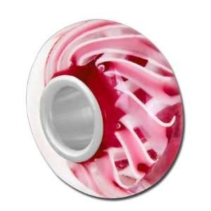  13mm Pink with Zig Zag Ribbon Large Hole Beads Jewelry