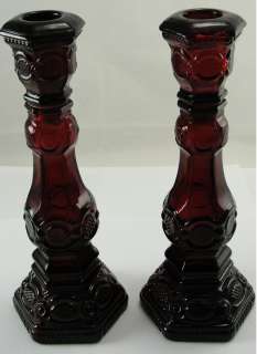 Avon Cape Cod Candlesticks / Cologne Bottle Ruby Glass  