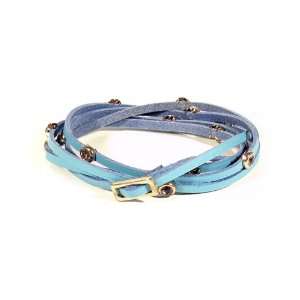    Hollywood Stud Leather Wrap Bracelet   BLUE 