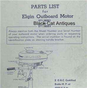 Original 1957 Elgin Outboard Motor Parts List 2 HP Models 571.58201 