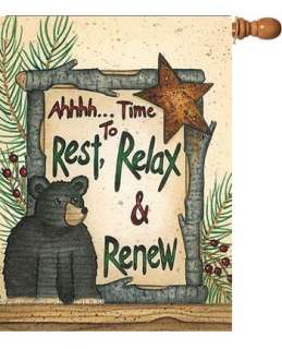 Country Primitive Rest, Relax, Renew Bear Lg Art Flag  