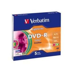   DVD R 4.7Gb 16x Lightscribe Pack 5 Colour No 43674 recordable dvd